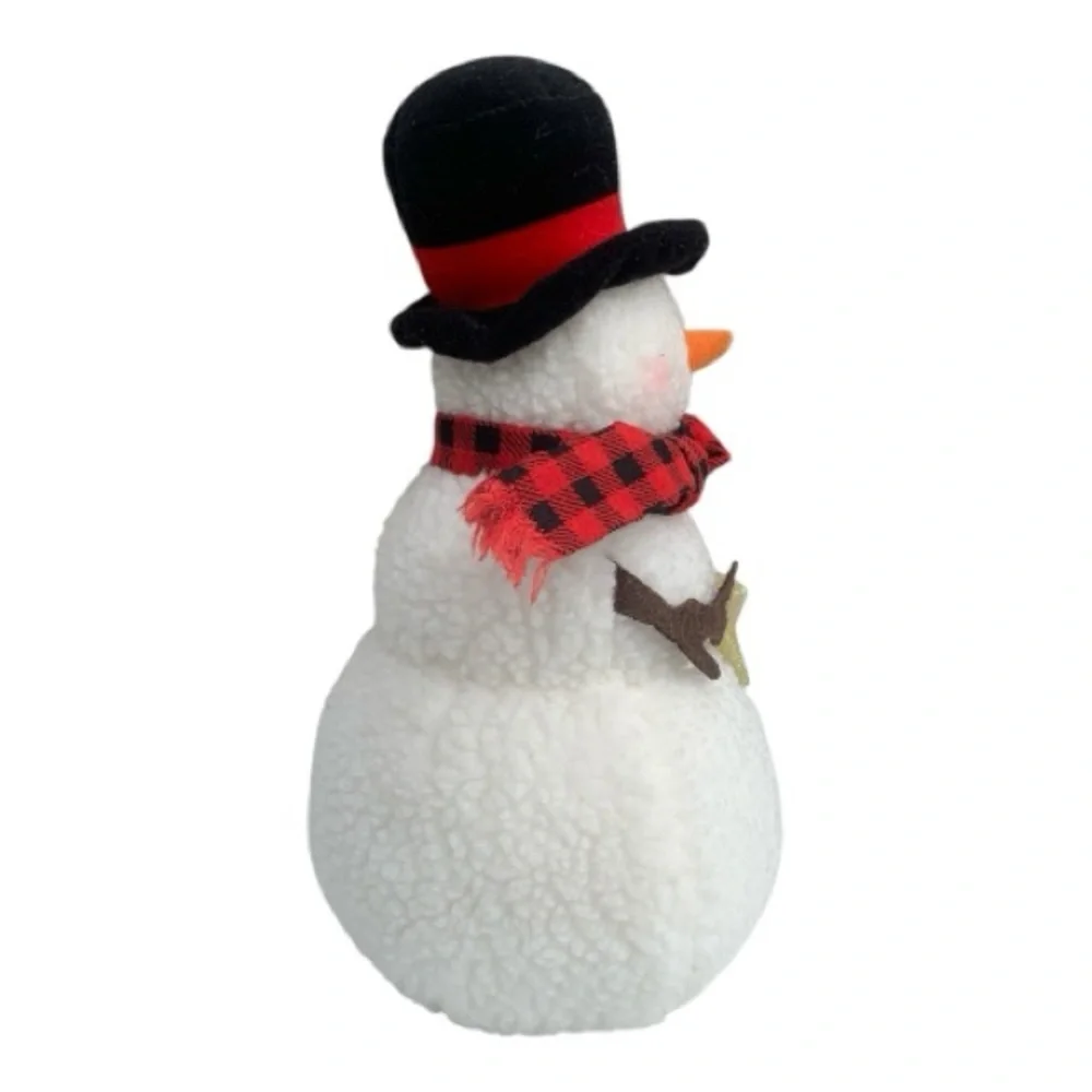 Festive Hallmark Snowman Tree Topper Plushy Figurine with Red Scarf Holding Star